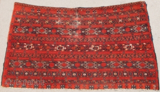 Banded Central Asian Chuval, all cotton whites, slightly different drawing and array of ornament than most others of this type. Saturated madder red ground. Probably Ersari or another eastern Turkmen group from  ...