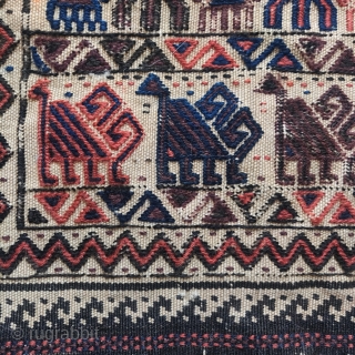 Complete Baluch flatwoven chanteh with animals and Turkmen style shrubs / trees                     