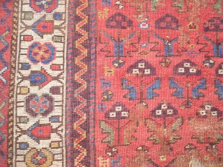 Cute Northwest Persian Kurdish Shrub Rug with little animals in the field. Clear colors including purple, greens, yellow and blue. 6'10" x 3'4"          