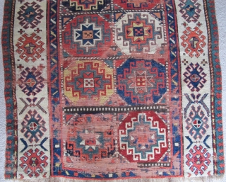 Colorful Moghan Rug with Memling guls (detail)                          