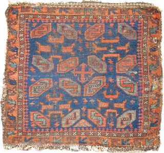 Pair of Baluch bagfaces, blue-ground west Afghanistan, great saturated natural colors, until recently these had been fashioned as upholstery.              