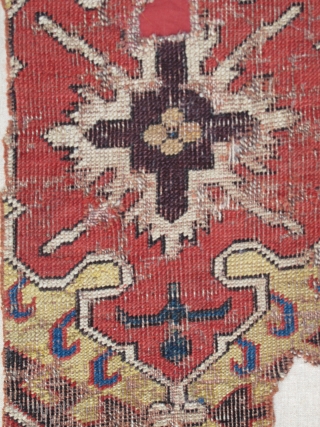 17th century Caucasian Border Fragment representing a cartouche type originating from classical Northwest Persian examples. This piece was sold at Sotheby's New York as lot 73 of the sale, 'Turkmen and Antique  ...