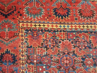 Super colorful Bashir Central Asian / Middle Amu Darya area carpet. older than most. Worn but more or less complete with an elem on one end and a border on the other.  ...