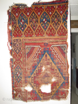 Central Anatolian Rug Fragment, circa 1800, with vibrant and multiple colors. Bold geometry and exceptional proportions. (5'3" x 3'1" / 160x94cm)            