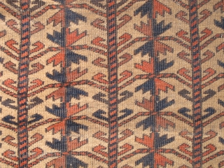 Camel Ground Baluch Rug with Trees, small size, great drawing, perhaps a bit more curvilinear than most with a bite nibbled out of the bottom kilim, a few repaired slashes. Nice abrash.  ...
