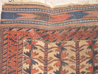 Camel Ground Baluch Rug with Trees, small size, great drawing, perhaps a bit more curvilinear than most with a bite nibbled out of the bottom kilim, a few repaired slashes. Nice abrash.  ...