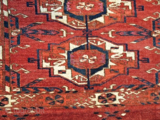 Classic Six Gul Tekke Torba, saturated color, silk highlights, candy-cane elem, nice silk, neat condition.                  