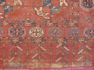 Large Tekke Main Carpet with references to Turkmen embroidery in the border. The large size allows for a very well spaced five column format.         