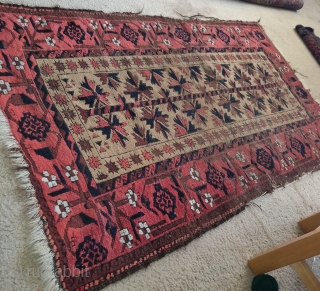 camel ground Baluch tree rug with a minakhani border. Very soft wool.                     