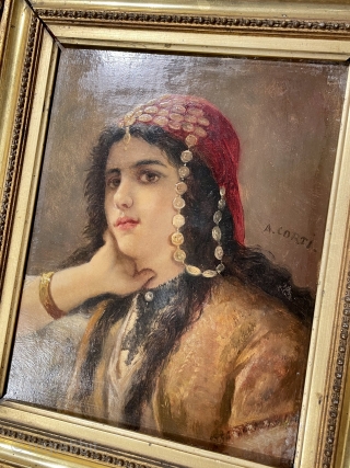 Antique European Orientalist Oil Painting 

Signed:A. CORTI, 



Size Framed: 40 x 45cm, 



19 Century, 



Oil on wood, 



Genuine beauty, 










             