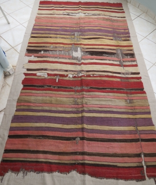 Stripe kilim with wonderful and saturated colors, 18th c, very well mounted                     