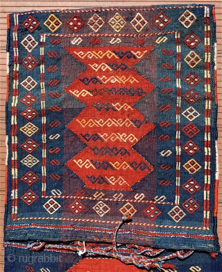Antique Shahsavan complete khorjin.  18 inches wide, overall length about 51 inches (46 cm x 130 cm).  Circa 1900 .  Balanced plainweave with designs in extra-weft techniques.    ...