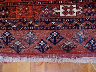 Ersari Turkmen chuval with staggered chuval guls, no secondaries.  Late 19th C.  Generous size--35" x 58" (98cm x 147cm).  Good condition.  Good pile all over.   All  ...