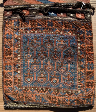 Baluch khorjin, complete and in mint condition.  Overall dimensions are 51” x 23” (130 cm x 59 cm)—each pile face is approximately 20” x 23”.  Condition is immaculate.  Braided  ...