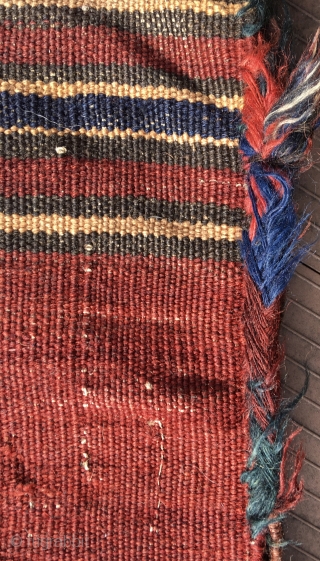 Khamseh bag (half khorjin).    Face is 23” x 28” (59 cm x 71 cm).  Pile wool is soft and lustrous, and pile is good all over, with exception  ...