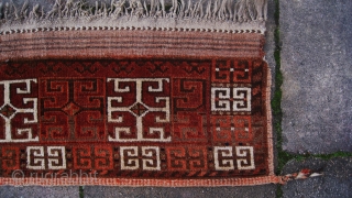 antique 1880 Ersari Germech.  The Germech is a decorative strip which was fastened over the threshold below the Ensi. Its design repeats the elem panel of the Ensi. Such pieces are  ...