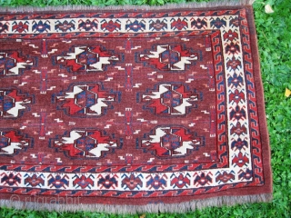 Early 19th century Turkmen Yomut chuval, most probably from Yomut Igdyr subgroup. Great natural colors, no tears, holes or stains. Circa 1825. Rare piece.
Measures : 24" x 45"  _______  61  ...