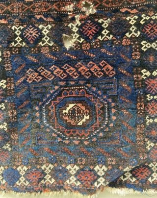 Baluch - about 17” x 31”.  Cool format, shiny wool.  As found condition.                  