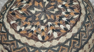 Excellent Antique Turkmen Hat, beautiful stitches and colours. Good condition.                       