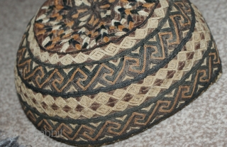 Excellent Antique Turkmen Hat, beautiful stitches and colours. Good condition.                       