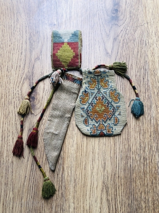 Beautiful Antique Uzbek Lakai purse with Knife case. Excellent natural colours and stitches. Good condition.                  