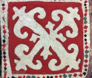Antique 19th century Uzbek or Kirghiz square felt hanging. Beautiful Colours. Mint condition. The size is 70cm X 70. Offered reasonable price.           