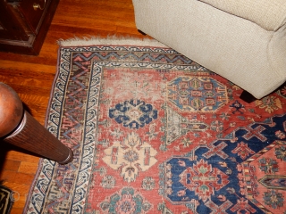 SOUMACK SUMAK CARPET WITH ALL NATURAL DYES - NO CHEMICAL DYES - SIZE OF 92 X 116 INCHES 
COMPLETE KNOTTED ENDS AS SHOWN - SIDES OVERCAST AS SHOWN -3 AREAS OF WEAR  ...