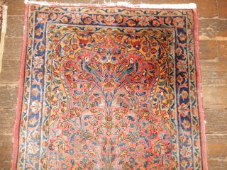 SAROUK OR KASHAN RUG 28 X 62 INCHES IN PRETTY GOOD CONDITION WITH A BIT OF WEAR THRU THE CENTER 
VERY DUSTY - A GOOD WASH SHOULD MAKE IT SHINE 
LOVELY YELLOW  ...