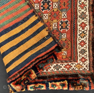 Luri-Bakhtiari khorjin in very good condition, complete with plain-weave back in narrow horizonal bands of colour - 1.02 x 0.56m (3' 4" x 1' 10").        