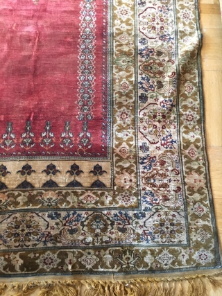 Turkish/Armenian full silk prayer rug, c. 1850-1900, signed in Armenian as "Orp (Orphan)" on top of the mihrab. Probably from Agin(Kemaliye) or Hajin(near Kayseri) Armenian Orphanage of Ottoman Empire. 190cm x 127cm.  ...