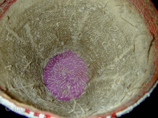 Beaded Hat. Kohistan. Mid-20th century or earlier. Great colours. Height 14, diameter 16 cms.                   