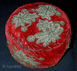 Tashkent Child's Hat. Early 20th c. Diameter 13, height 6 cms.                      