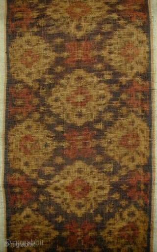 Balinese Double-Ikat Ceremonial Breastcloth (Kamben Geringsing). Tenganan Village. Natural colours. 97 x 23 cms.                   