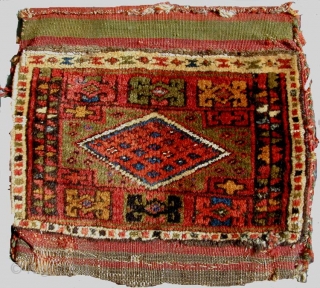 Rare Kurdish Piled Bag. 19th C. All natural colors. A small jewel. 42 x 39 cms                 