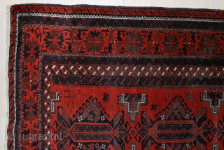 Baluch, ca. 1900-10, 110 x 190 cm. One of the nicest bearing this design. Many types of gazelles in the field. Excellent red background.Deep black-corrosion, otherwise general good condition.    