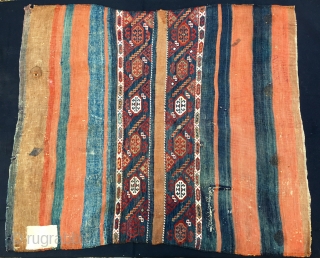 Anatolian cuval with a great central sumakh part. Cm 108x142. Antique enough to have all natural dyes. Could be Konya. Condition with minor issues as from pics.      