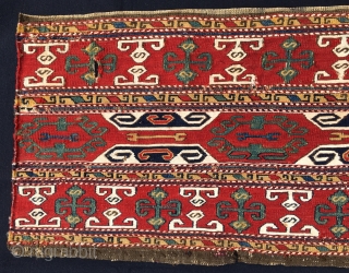 Karabagh (Black garden)Sumack mafrash long panel. Cm 40x120 ca. Good age, 1880 ca. Wonderful colors, great pattern. On the whole in a good condition. Looks sweet, fresh, sunny, very pleasant.   