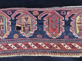 Antique South Persian mafrash panel with colorful boteh design. Cm 30x110 ca End 19th century Great pattern and great colors. Six lovely boteh of different color. Condition issue: one hole to report.  ...