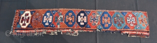 Kurdish rug fragment. Aleppo? Reyhanli? Cm 31x155. Mid 19th century. wonderful colors, great pattern with ram horn medallions. See more pics on my fb page: https://www.facebook.com/carlo.koc/media_set?set=a.10153790251778492.1073741859.579403491&type=1&pnref=story
       