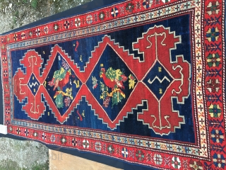 Karabagh rug, cm 235x118, ft 7.7x3.8, early 20th century or older, lovely pattern, great dyes, some old restorations, in good conditions.            