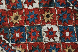 Shahsavan all star mafrash main panel. Cm 41x109. Datable 1880/1900. Great & rare flatweave stars only pattern, the ceiling of the Nomads. One hole right below to report, otherwise in good condition.  ...