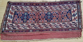 Shahsavan Khamseh sumack mafrash side panel. Size is 19’x37’ or cm 48x94. End 19th century. In great condition. Lovely “abdal-burun” main border also called “two headed bird”. The central field hosts four  ...