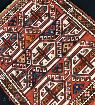 Khyzy or Xizi, north of Baku, Azerbaijan. 
Azerbaijan sumack khorjin bag face. 
Cm 43x49. Late 19th/early 20th century, so 100 to 120 years old. 
North east of Baku. 
Beautiful, rare, in good  ...