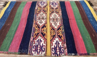 Yellowish, wild, tribal, sweet, super color East Anatolian cuval. Cm 110x150 ca. 3rd quarter of the 19th century. Great, rough, hand spun sheep and goat hair wool. This is a super storage  ...