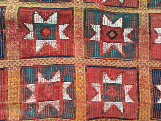 Beautiful Star Fethiye kilim. 
Cm 140x150 ca. Early 20th century. 
Woven in rare Zili technique. 
Natural dyes. 
Mounted on a wonderful “Macchiaioli” canvas for further strength. 
Can be used on both sides.  ...