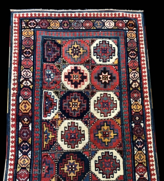 Shahsavan antique rug from Mogan Savalan area in Northern Caucasus.
Size is cm 115x240. Datable 1840/1860, one of the oldest rugs from here. The pattern has got 16 Memling Gul medallions in two  ...