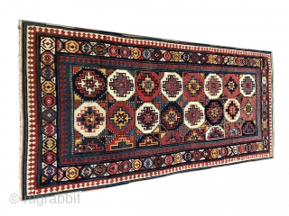 Shahsavan antique rug from Mogan Savalan area in Northern Caucasus.
Size is cm 115x240. Datable 1840/1860, one of the oldest rugs from here. The pattern has got 16 Memling Gul medallions in two  ...