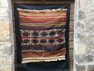 Tribal art bros! From Turkey, Eastern Anatolia. This is a great storage bag or commonly called in Turkish cuval. Size is cm 126x136. Complete, in good condition. The central sumakh part is  ...