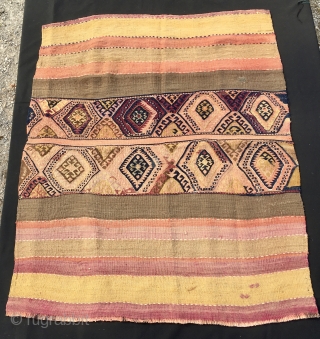 Eastern Anatolia open cuval or storage bag. Cm 100x122 ca. Datable back to 80/120 years. Lovely central strip with medallions, two of them with metal thread. In good condition, two small old  ...