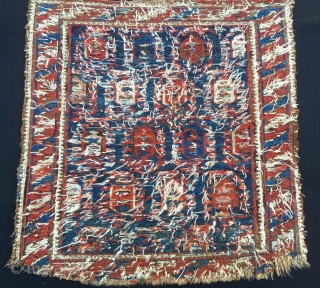 Caucasian sumack bag face. Could be Shirwan. Cm 46x48. Probably mid 19th c. Damaged, worn out, but beautiful, rare, with great pattern and fantastic dyes. Imho a great piece. Have a good  ...